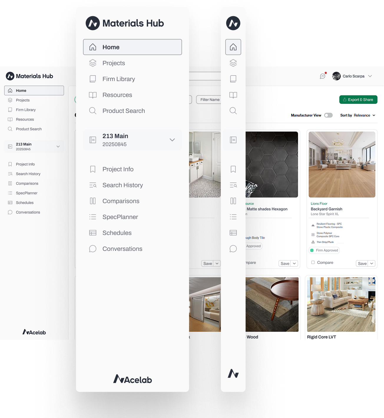 Showcases the collapsible side navigation solution