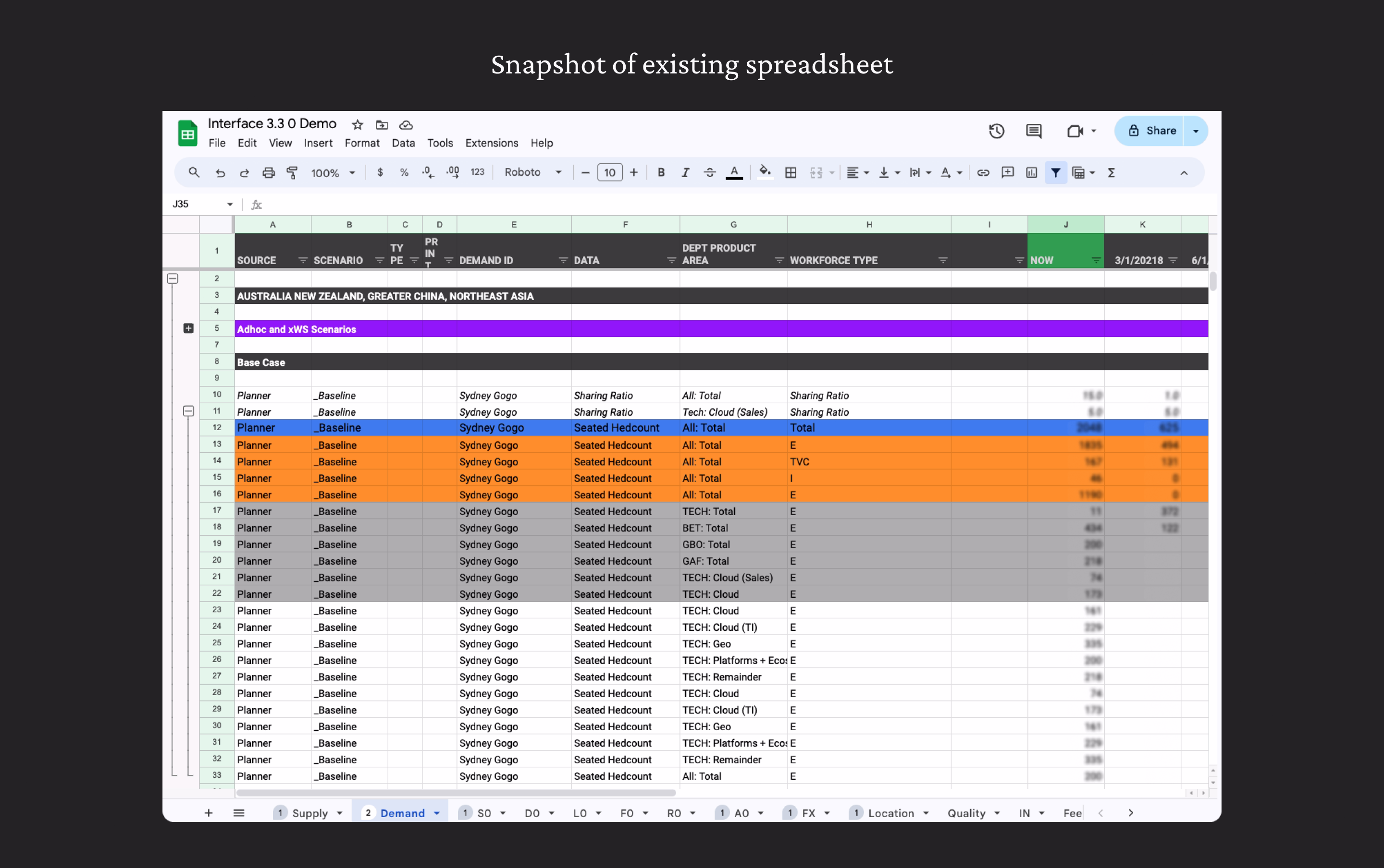 Existing tool that Google planners use (Sheets)