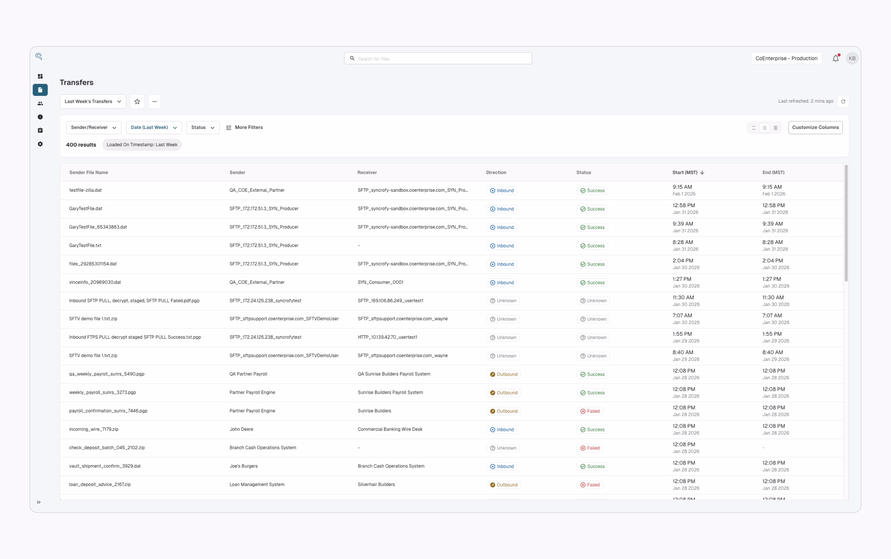 Transfer list and visibility into enterprise data exchange