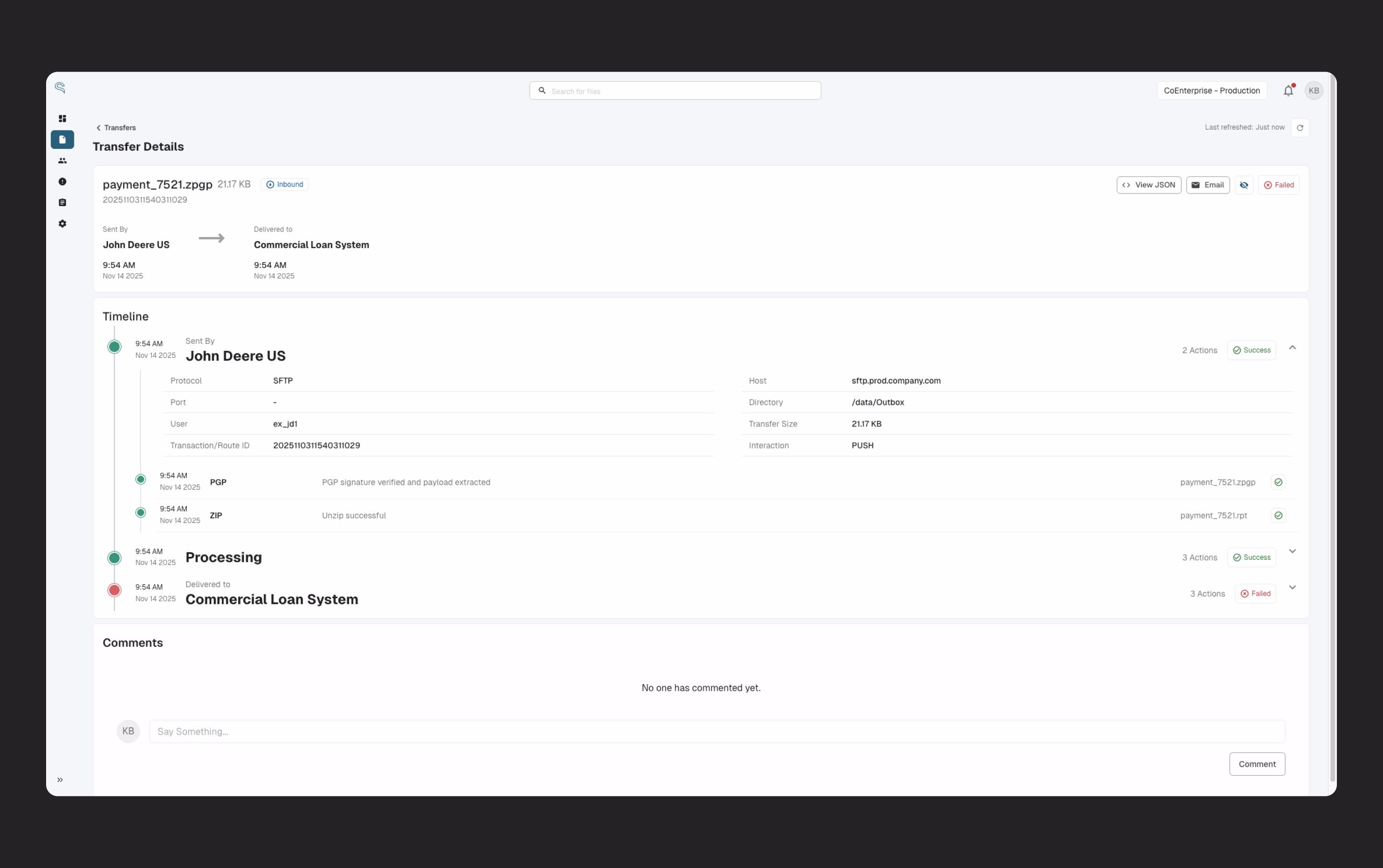 Transfer list and visibility into enterprise data exchange