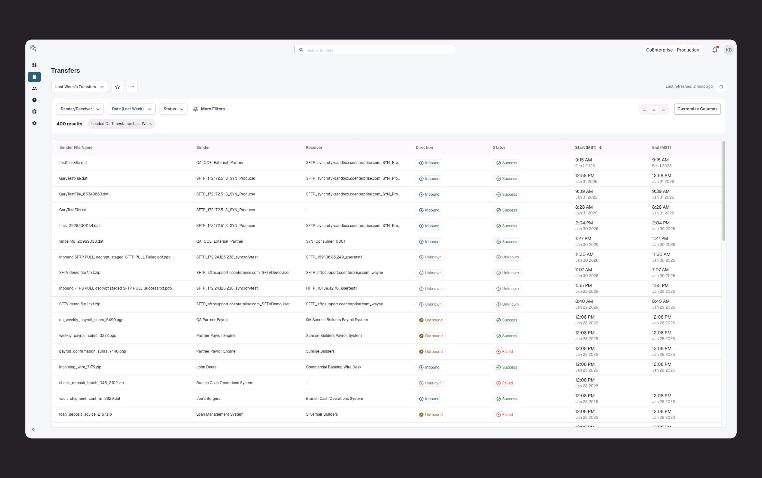 Transfer list and visibility into enterprise data exchange