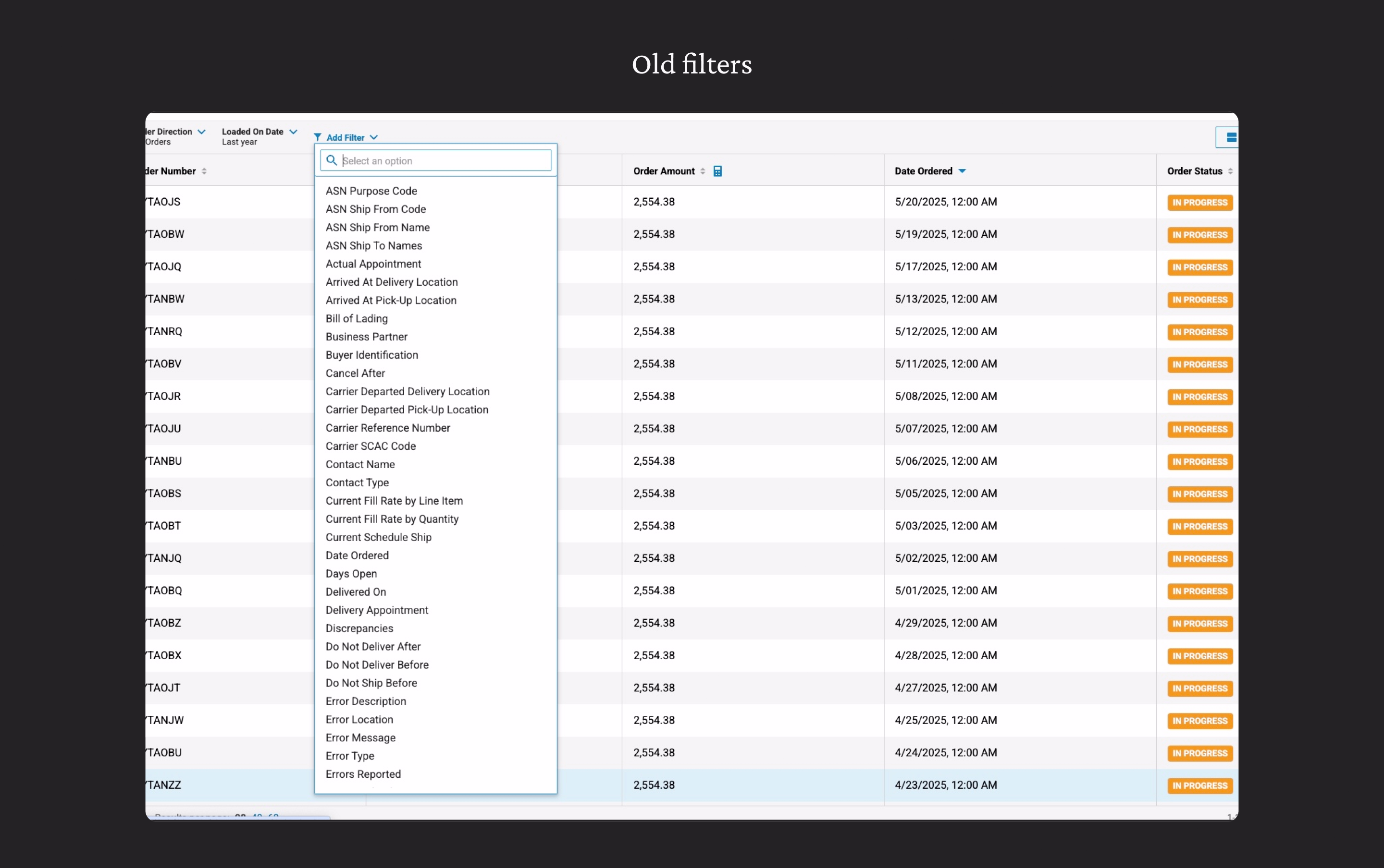 Legacy platform exposed 50+ filter options on the transfer list